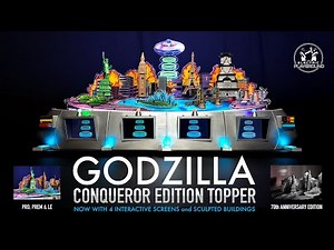 Godzilla Conqueror Edition Pinball Topper - Now with 4 Interactive Screens & Sculpted Buildings