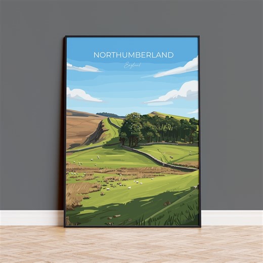 Northumberland Travel Poster, Travel Print of Northumberland Countryside, Hadrians Wall, England, Housesteads Fort Art, Wall Art Print - Etsy UK