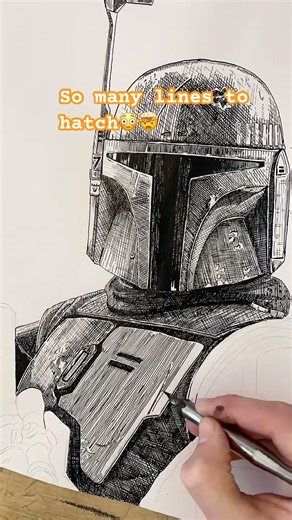 Ink Drawing Boba Fett 🤯#inkdrawing #bobafett #art #shorts