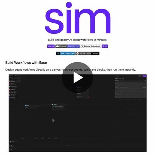 OpenClaw, but built for normal people. Sim is an open-source platform that lets you build AI agent workflows on a drag-and-drop canvas. Connect them to channels like Telegram and WhatsApp and deploy… | Akshay Pachaar
