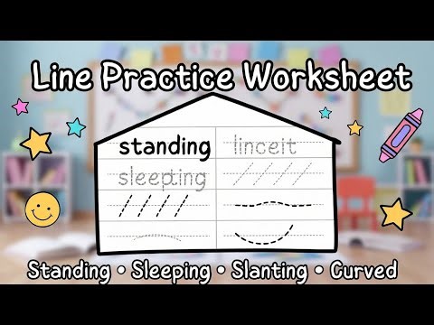 Nursery Line Practice Worksheet 🏠 | Standing Sleeping Slanting Curved Lines #kidslearning