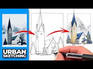 URBAN SKETCHING loose ink & watercolor tutorial | Easy Step by Step Process