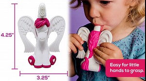 Baby Banana® Unicorn Toothbrush and Teether. Butter Soft Food Grade Bendable silcone with Feather bistles to gnaw on for All Baby Ages. Family-Owned Business.