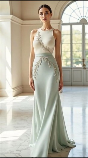 Sage Whisper Embellished Mermaid Evening Gown
