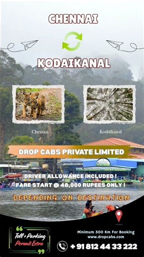 Chennai to Kodaikanal Three Days Tour Packages 25 & 34 Seater#dropcabs #outstationtaxi #cabbooking