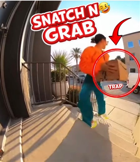 Orange Jacket Porch Pirate Caught on Camera — Blue Exploding Amazon Package Delivers Instant Karma 💥📦💙 #reels #viral #porchpirate #funny #snatchgrab #pranks | Sora Funny Videos