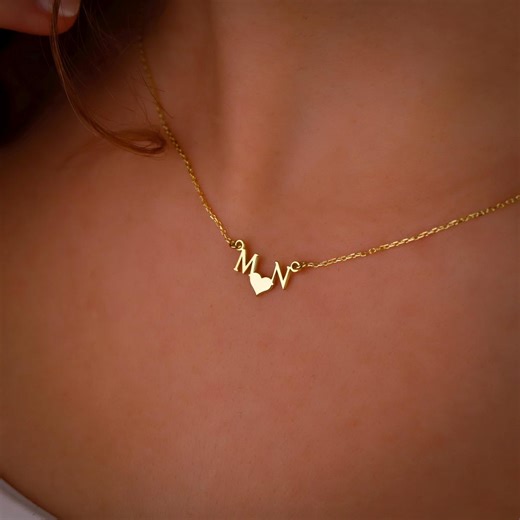 Personalized 2 Initial Heart Necklace: 14K Gold Filled or 925 Sterling Silver Jewelry Gift - Etsy