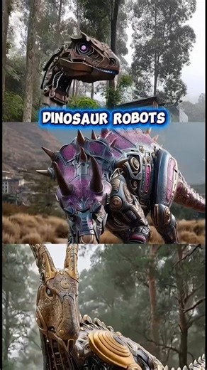 Three robotic dinosaurs roaming at the April Showcase