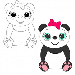 Cute panda girl.Coloring book. cartoon vector illustration.