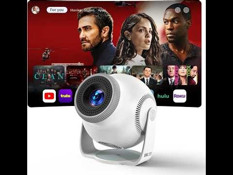 Smart Mini Projector with Android 14 OS, 1080P/4K/8K Video Decoding, WiFi 6 & Bluetooth 5.4, 270°