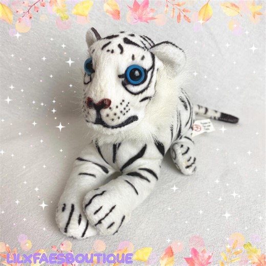 8" Vintage white tiger soft toy plushie realistic