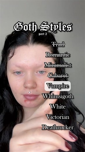 𝓝𝓸𝓿𝓪 on Instagram: "I hate applying fangs but they really do complete the look🧛🏻‍♀️ • 5/9 __ ✖️Song: Riboflavin- 45 Grave _ ✖️Eye inspo: @cherryantacidsx __ Vampire Goth🦇 Basically romantic goth but with fangs🧛🏻‍♀️ The fascination with vampires in the subculture has been around for a while the vampire aesthetic is simply a fashion, but for others, it can become an entire lifestyle🦇 __ I tried my very best to represent each as accurately as possible. I’m only human🖤 This series is just