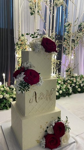 Elegant 3 Tier Square Wedding Cake at The White Abbey Ballroom