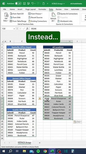 VSTACK Arrays in Excel‼️ #excel