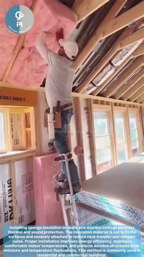 Installing sponge insulation on walls and wooden ceilings. #construction #homeimprovement