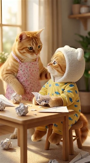 Ginger Kitten Tries to Make a Paper Airplane ✈️🐱 #catfamily #catstory #animalstory