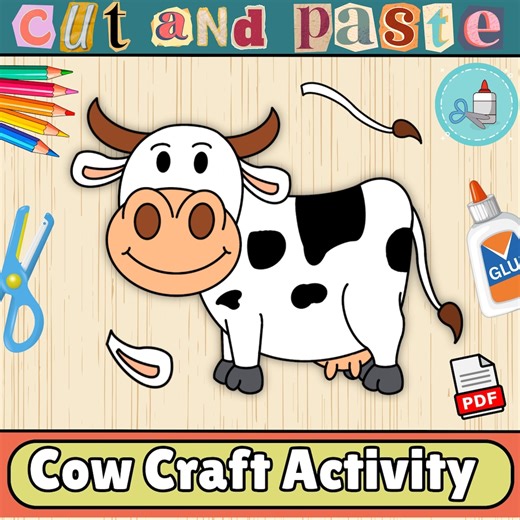 Cow Craft Template | Farm Animal Bulletin Board Craft | Cut & Paste Activity (PDF Pattern) - Etsy