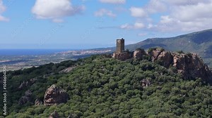 Sardinian medieval watchtower on a mountain.