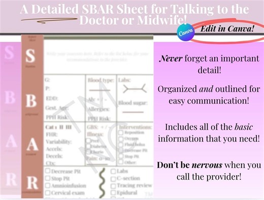 L&D Nurse SBAR Communication Template (printable   Canva Editable) - Etsy