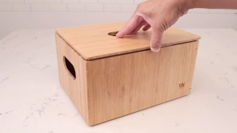 MobileVision Bamboo Storage Box Multi-Purpose Organizer for Kitchen Supplies Holder, Fruit Bin, Cabinets, Pantry with built in handles, stackable, 12” x 9” x 6” With White Clip Included