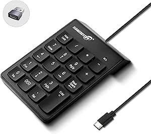Type C Number Pad, USB Numeric Keypad 19 Keys Plug & Play Financial Accounting Numpad Office Home Portable Mini Keypad Slim Number Keyboard for Laptop Phone PC Tablet Notebook (Black)