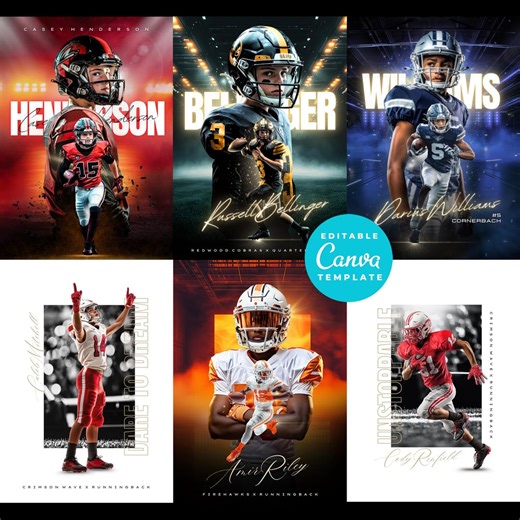 Custom Football Cards Canva Template Bundle 6 X Editable Kids Sport Cards Youth Trading Card Template Flag Football Team Gift Little League - Etsy