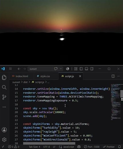 How to create this Sunset by using HTML,CSS and JAVASCRIPT in VS code.
