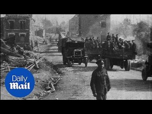 Great footage of soldiers driving trucks on country lane during WW1