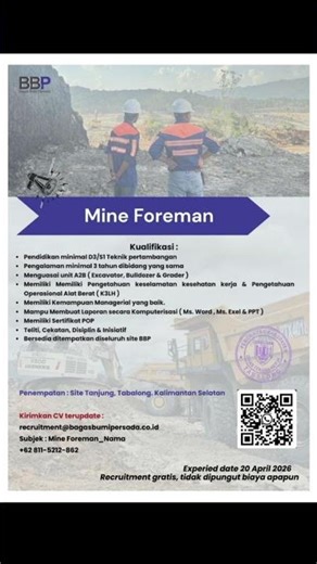 expdate 20 April 2026 #loker #kerja #lowongankerja #tambang #ikhtiar #bismillah