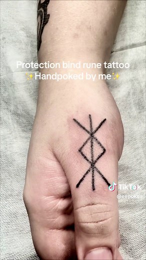 The meaning of a bind rune tattoo is personal to the wearer, as it represents their individual hopes, desires, and beliefs. They are typically created for specific purposes, such as protection, love, or success, and can serve as a powerful reminder of the wearer’s intentions. This one is the Protection. Bind Rune: This bind rune is often used for personal protection and is made up of the “Algiz” (protection), “Tiwaz” (justice), and “Eihwaz” (defense) runes. Hand poked by me @Moon & Mercury Tatto