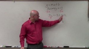Rewriting an equation in slope intercept form to find the slope and y intercept
