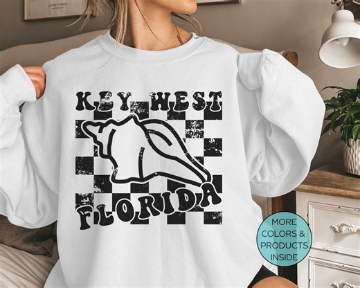 Key West Florida Conch Shell Checkerboard Grunge Sweatshirt - Etsy