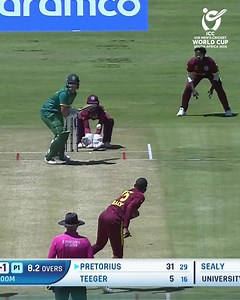 Lhuan-Dre Pretorius comes down the track to smash the first maximum of the tournament 🙌 #U19WorldCup | ICC - International Cricket Council