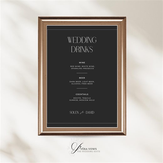 Signature Wedding Drink Menu Template, Minimalist Bar Sign Printable, Editable Cocktail Menu, DIY Wedding Decor, Bar Sign, Bar Menu Template - Etsy
