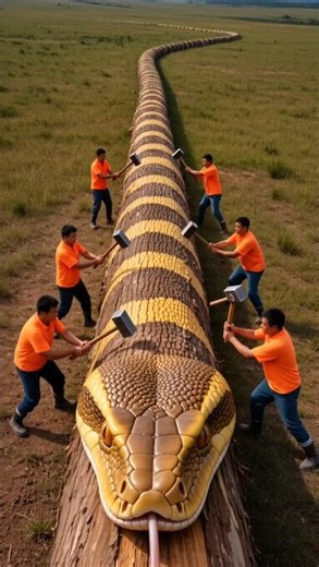 rescue giant python from giant log #animals #funny #shorts