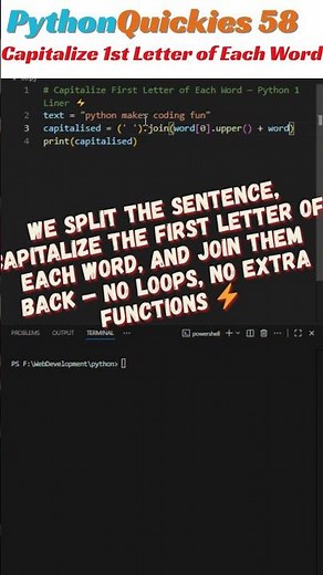 Capitalize First Letter of Each Word in 1 Line ⚡in python | PyQuickies #58 #python #coding