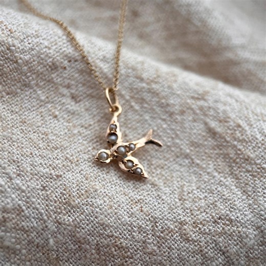 Vintage 9ct Gold Victorian Pearl Bird Swallow Necklace / Pendant - Etsy