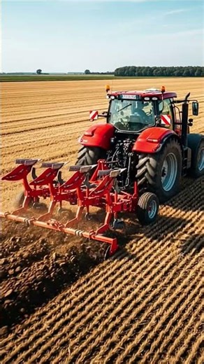 Rear-Mounted Reversible Plough in Action – Large Red Tractor Farming Footage#shorts#farming