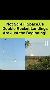 40K views · 176 reactions | What looks straight out of Star Wars is actually SpaceX’s mind-blowing achievement: a double rocket landing. In just five years, expect dozens of launches and landings as SpaceX leads the charge in revolutionizing space travel. The future of space exploration is here! . . . #spacex #elonmusk #rocket #science #rocketlanding #space #news #viral #trending | Briefly | Facebook
