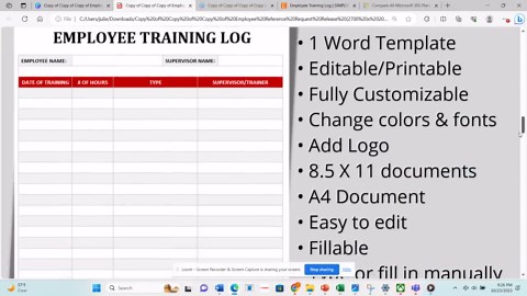 Employee Training Log: HR Template (digital Download) - Etsy