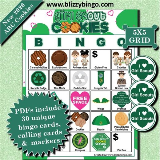 Girl Scout Cookies Bingo – 30 Cards Printable Game (ABC Bakers, 5×5 Grid) - Etsy