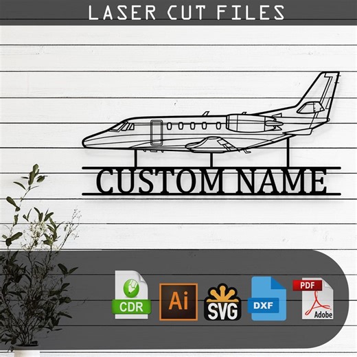 Custom Citation Xls Jet Airplane Silhouette - Svg Dxf AI Pdf CDR EPS - Laser Cut Aviation Decor - Etsy