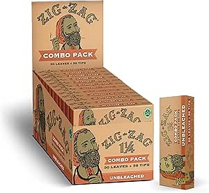 ZIG-ZAG Unbleached Rolling Paper Combo - Slow Burning Rolling Papers with Filter Tips - 1 1/4 Size - 24 Pack (50 Sheets & Tips Each)