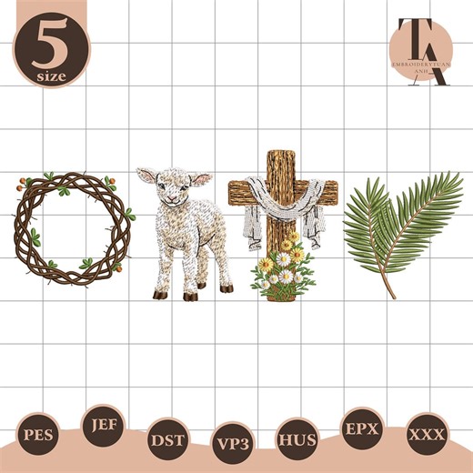 Holy Week Symbols Embroidery File, Easter Lamb Cross Crown of Thorns Embroidery Design, Religious Palm Sunday Pattern, Christian Easter Gift - Etsy