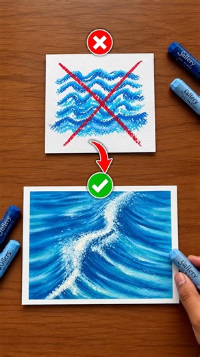 Easy Ocean Waves Drawing with Oil Pastels 🌊