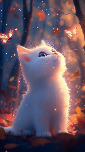 Live Wallpaper 4K 2025: Anime Kitten and Butterflies
