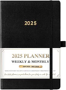 2025 Planner/Calendar - Planner 2025, Jan.2025 - Dec.2025, 8.25" x 5.75", 2025 Planner Weekly & Monthly with Tabs, Holidays, Daily Organizer - Classic Black