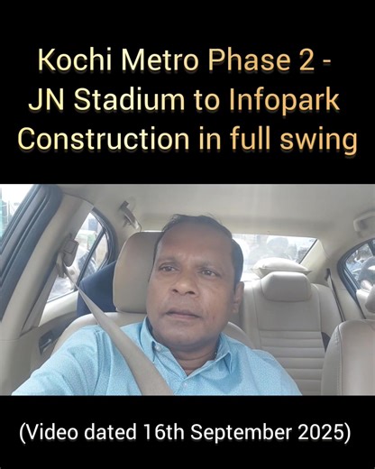 Kochi Metro Phase 2 - JNI Stadium to Infopark Construction in full swing (🔴 Scene from Palarivattom round on 16th September 2025) Kochi Metro's Phase 2 (Pink Line) from Jawaharlal Nehru Stadium to Infopark is under construction, with work on the viaduct and pillars progressing rapidly. The project targets the operation of the first five stations, including Palarivattom Junction, by June 30, 2026, and the remaining stations, including those near Kakkanad, by December 31, 2026. While significant 