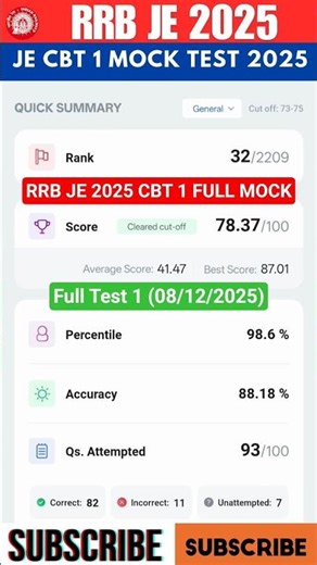 RRB JE 2025🧑‍🏭 Testbook Full Mock Test 🎯 Test-01 #railway #engineering #rrbje #2025 #shorts