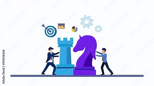 Business strategy concept, People are planning, Target achievement, Strategic and tactics chess pieces. 2d video animation 4k clip
